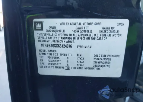 2006 Chevrolet Trailblazer Ext Lt из США, поврежденный, VIN 1GNES16SX66124076